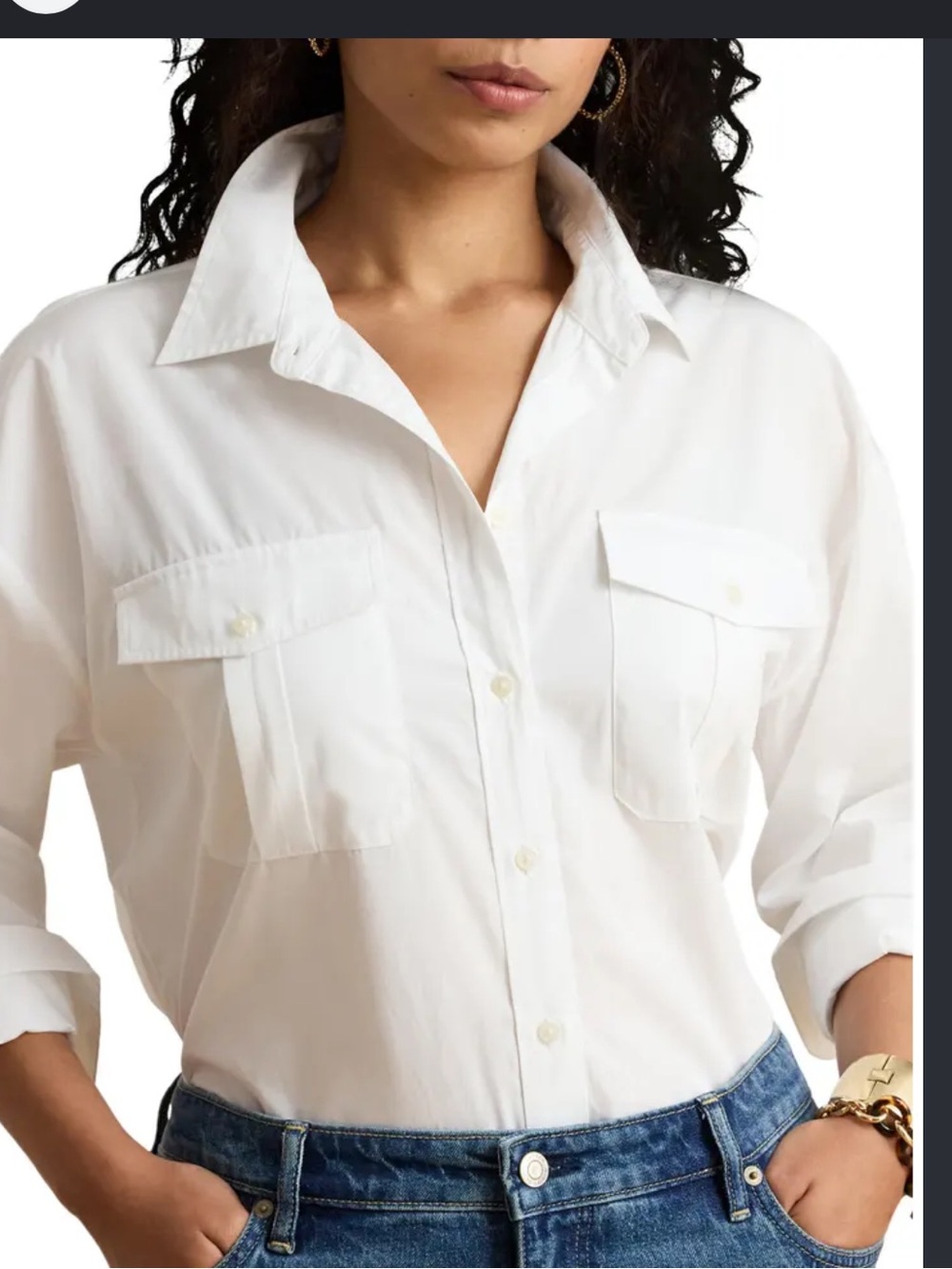 Lauren Ralph Lauren White Cotton Button-Down Shirt with Chest Pockets, SZ small